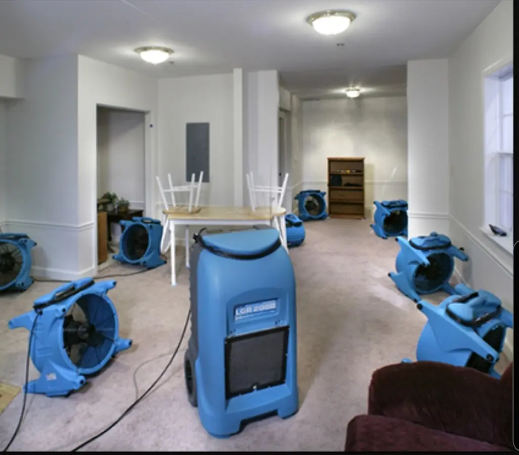 Air movers and dehumidifier setup for Water Damage Restoration in Colesville