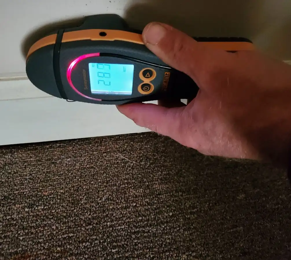 Moisture detection at baseboard during Storm Damage Restoration in Colesville